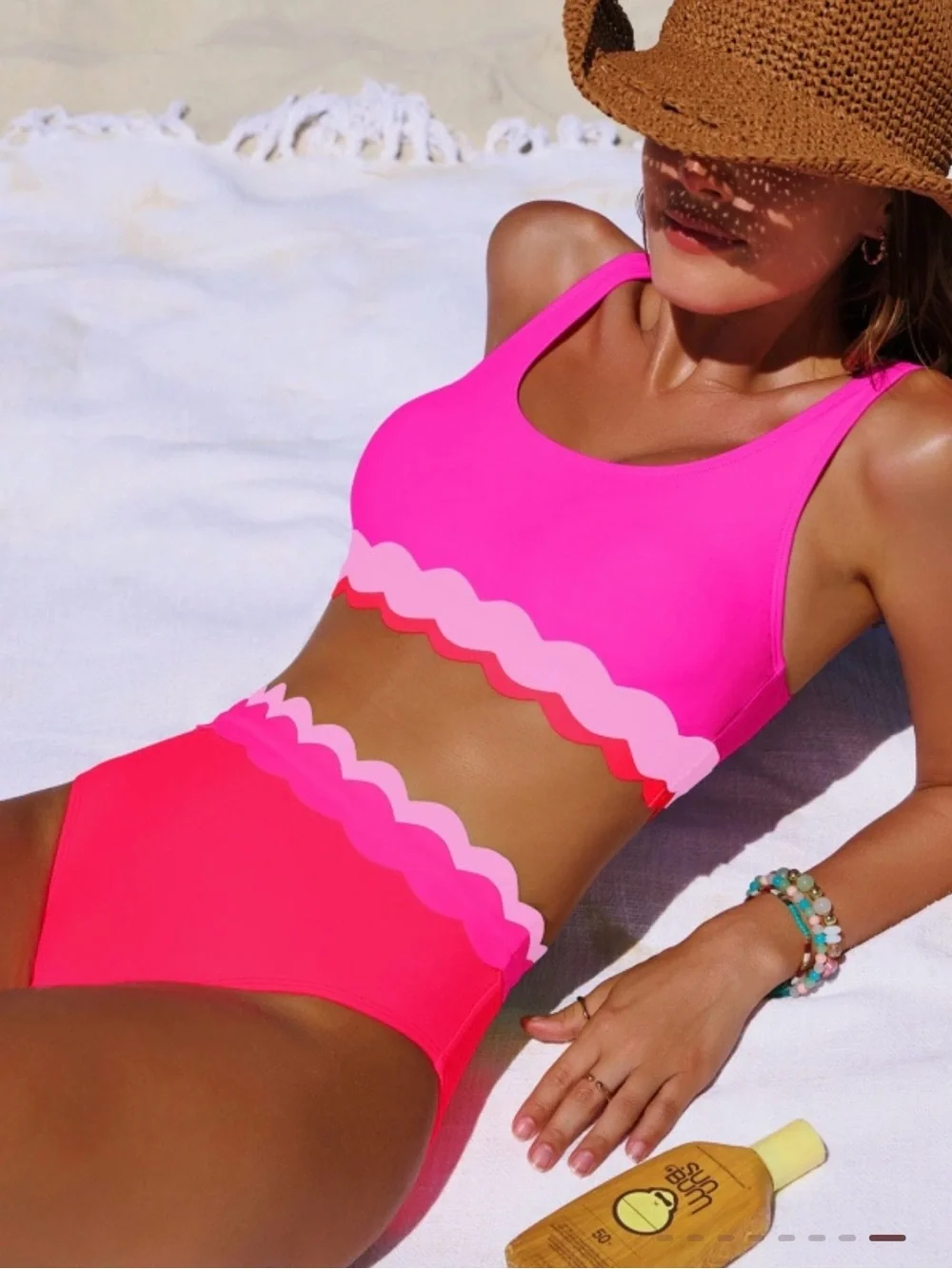 GORGEOUS NWT Popvil Scallop Trim Two-Piece Swim Set - Hot Pink - Picture 6 of 6